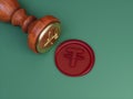 Tether Crypto Letter T Signature Royal Approved Official Wax Seal 3D Illustration