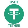 Tether cryptocurrency blockchain icon. Virtual electronic, internet money or cryptocoin symbol, logo