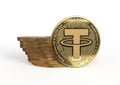 Tether. Cryptocurrency Golden coins.3D illustration