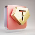 Tether cryptocurrency icon. Gold 3d rendered icon on red matte gold plate