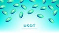 Tether USDT coins falling from the sky. USDT cryptocurrency concept banner background. Royalty Free Stock Photo