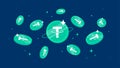 Tether USDT coins falling from the sky. USDT cryptocurrency concept banner background Royalty Free Stock Photo