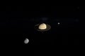 Tethys, Mimas and Enceladus orbiting around Saturn planet. 3d render