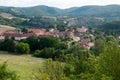 Tetin village with hills on the background in Cesky kras