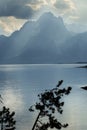 Teton Mountains, sun rays, dark clouds, Jackson Hole, Wyoming. Royalty Free Stock Photo