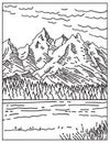 The Teton Range in Grand Teton National Park Located in Northwestern Wyoming United States Mono Line or Monoline Black and White