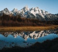 Teton Range reflected on beaver pond at Schwabacher Landing, Grand Teton National Park, Wyoming Royalty Free Stock Photo