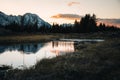 Teton Range reflected on beaver pond at Schwabacher Landing, Grand Teton National Park, Wyoming Royalty Free Stock Photo