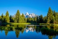 The Teton range at Schwabacher`s Landing in Grand Teton National Park, WY