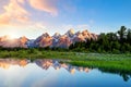 The Teton range at Schwabacher`s Landing in Grand Teton National Park, WY