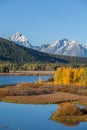 Tetons in fall at Oxbow Bend