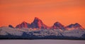 Tetons Mountains Sunset in Winter Overlooking Valley Royalty Free Stock Photo