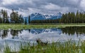 Tetons Range Reflects in Swan Pond Royalty Free Stock Photo