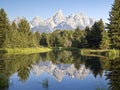 Tetons Reflection, Schwabacher's Landing, WY Royalty Free Stock Photo