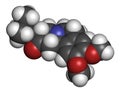 Tetrabenazine hyperkinetic disorder drug molecule. 3D rendering. Atoms are represented as spheres with conventional color coding: Royalty Free Stock Photo