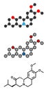 Tetrabenazine hyperkinetic disorder drug molecule. Stylized 2D renderings and conventional skeletal formula. Royalty Free Stock Photo