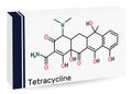 Tetracycline drug molecule. It is an antibiotic used to treat a wide variety of susceptible infections. Skeletal chemical formula