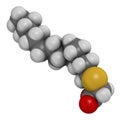Tetradecylthioacetic acid molecule. 3D rendering. Atoms are represented as spheres with conventional color coding: hydrogen white