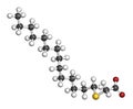 Tetradecylthioacetic acid (TTA) synthetic fatty acid molecule. 3D rendering. Atoms are represented as spheres with conventional