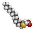 Tetradecylthioacetic acid TTA synthetic fatty acid molecule. 3D rendering. Atoms are represented as spheres with conventional.