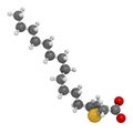Tetradecylthioacetic acid TTA synthetic fatty acid molecule. 3D rendering. Atoms are represented as spheres with conventional.