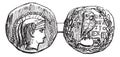 Tetradrachm from Athens or Greek Silver Coin, vintage engraving Royalty Free Stock Photo