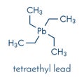 Tetraethyllead gasoline octane booster molecule. Neurotoxic organolead compound. Skeletal formula.