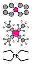 Tetraethyllead gasoline octane booster molecule. Neurotoxic organolead compound