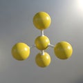 Tetrahedral molecular model with yellow spheres and white bonds Royalty Free Stock Photo