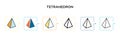 Tetrahedron vector icon in 6 different modern styles. Black, two colored tetrahedron icons designed in filled, outline, line and Royalty Free Stock Photo
