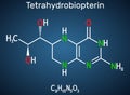 Tetrahydrobiopterin, BH4, THB, sapropterin molecule. It has role as coenzyme, diagnostic agent, human metabolite, cofactor. Dark Royalty Free Stock Photo