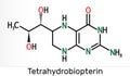 Tetrahydrobiopterin, BH4, THB, sapropterin molecule. It has role as coenzyme, diagnostic agent, human metabolite, cofactor. Royalty Free Stock Photo