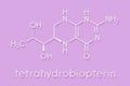 Tetrahydrobiopterin sapropterin phenylketonuria drug molecule. Cofactor to a number of aromatic amino acid hydroxylase enzymes.. Royalty Free Stock Photo