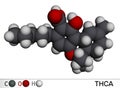 Tetrahydrocannabinolic acid, THCA, tetrahydrocannabinolate molecule. Precursor of tetrahydrocannabinol THC, active component