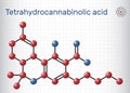 Tetrahydrocannabinolic acid, THCA, tetrahydrocannabinolate molecule. Precursor of tetrahydrocannabinol THC, active component Royalty Free Stock Photo