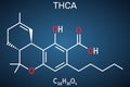 Tetrahydrocannabinolic acid, THCA, tetrahydrocannabinolate molecule. Precursor of tetrahydrocannabinol THC, active component