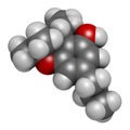 Tetrahydrocannabivarin or THCV cannabinoid molecule. 3D rendering. Atoms are represented as spheres with conventional color coding Royalty Free Stock Photo