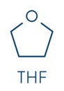 Tetrahydrofuran THF, oxolane solvent molecule. Skeletal formula. Royalty Free Stock Photo