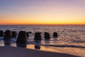 Tetrapods at the beach of Sylt Island at sunset