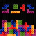 Tetris pieces. Brick retro game on dark background