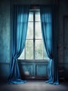 Tetured wall in a blue room with window and a folded curtain