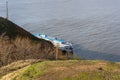 Tetyushi, Tatarstan, Russia - May 2, 2022: Four-deck cruise ship berth Tetyushi city on Volga river Royalty Free Stock Photo