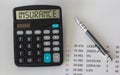 Tex insurance on a calculator with charts and pen Royalty Free Stock Photo