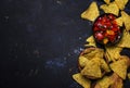 Tex-Mex Concept, Salsa Sauce, Tomatoes, Nachos and Lime, Food Ba
