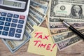 tex tax time with calculator and money Royalty Free Stock Photo