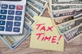 Tex tax time with calculator and money Royalty Free Stock Photo