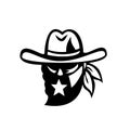 Texan Outlaw Wearing Face Mask withTexas Flag Mascot Black and White Royalty Free Stock Photo