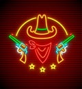 Texan western cowboy hat with guns neon sign Royalty Free Stock Photo