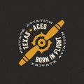 Texas Aces Airplane Vector Retro Label, Sign or Logo Template. Vintage Plane Airscrew with Circle Typography and Shabby