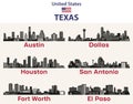 Texas cities skylines silhouettes vector set Royalty Free Stock Photo